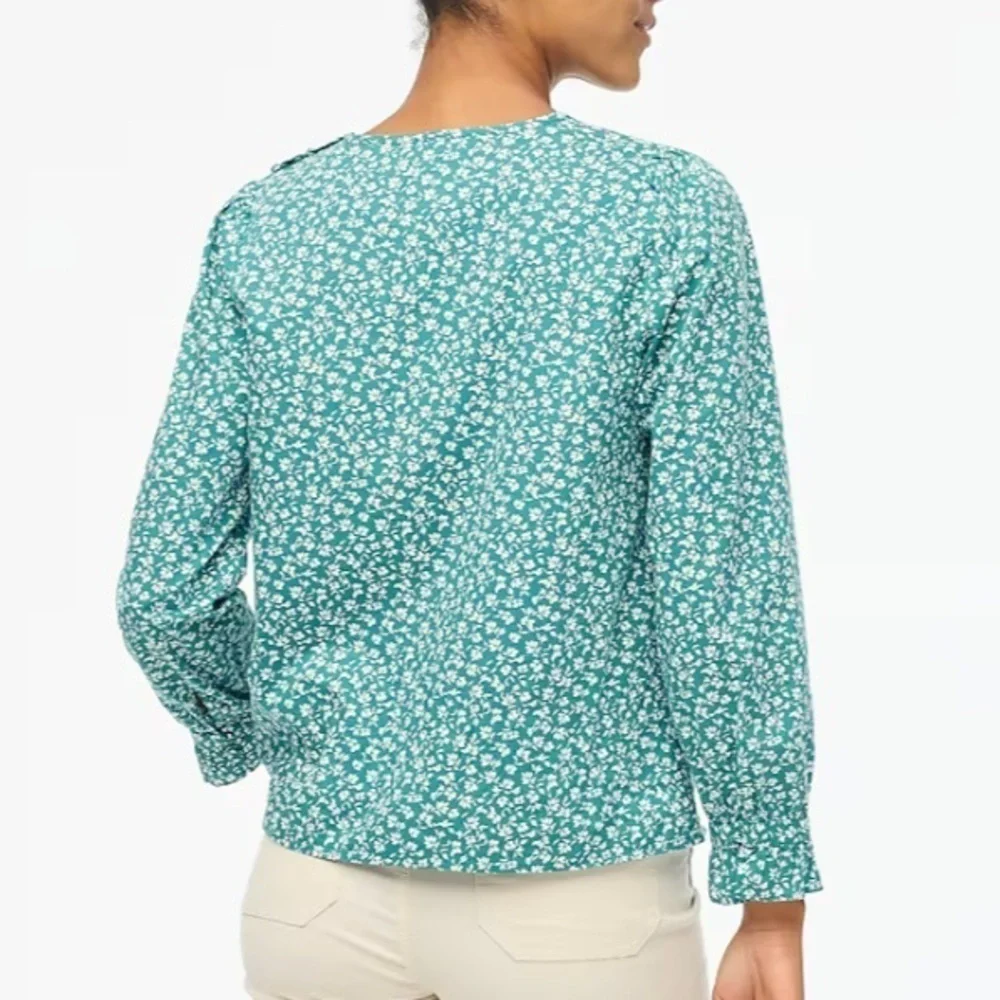 J crew Long-sleeve shirred-neck blouse